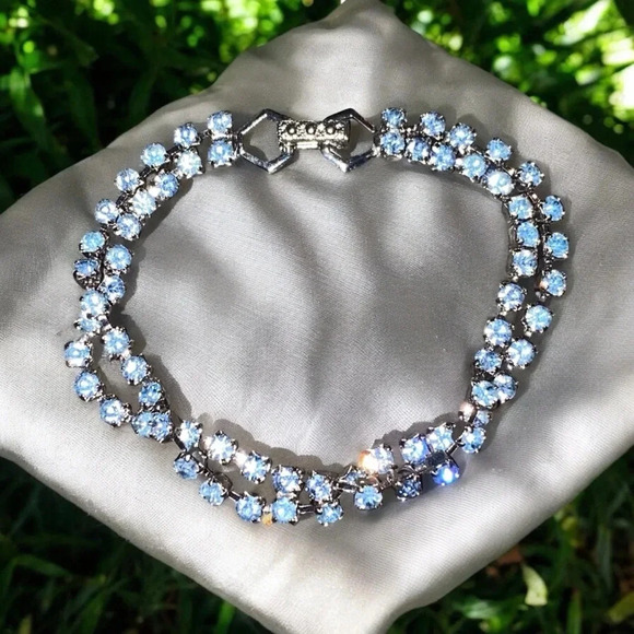 Vintage Light Blue Silver Tone Tennis Bracelet - Picture 1 of 2